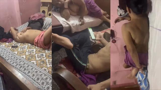 Busty Aunty Lying Topless On Bed Before Kids